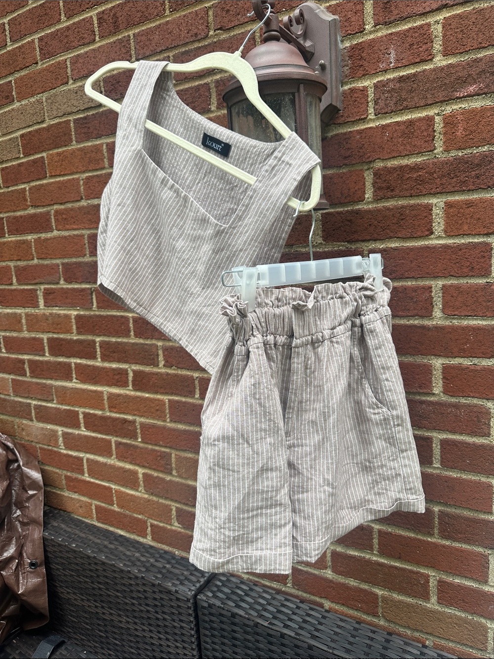 Kourt Cream-Striped High Waist Paperbag Shorts and crop top